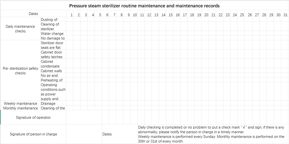 autoclave maintenance log